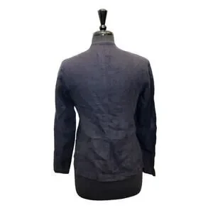 B0 NEW EILEEN FISHER Collarless Navy Blue Cotton Button Up Light Boxy Jacket XS