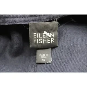 B0 NEW EILEEN FISHER Collarless Navy Blue Cotton Button Up Light Boxy Jacket XS