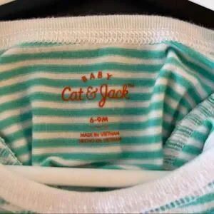 Baby Cat & Jack 6-9 Mo NWOT Teal & White Stripes onesie Bubble W Ruffle sleeves