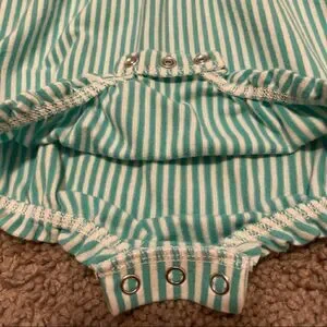 Baby Cat & Jack 6-9 Mo NWOT Teal & White Stripes onesie Bubble W Ruffle sleeves
