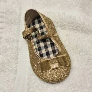 Baby Girl Gold Glitter Holiday Party Shoes Mary Janes Made In USA 2 NWOB