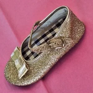 Baby Girl Gold Glitter Holiday Party Shoes Mary Janes Made In USA 2 NWOB