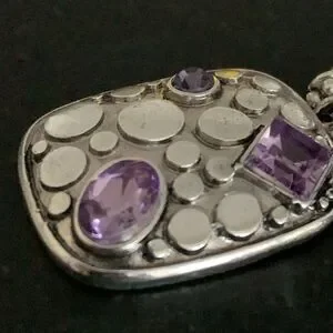 Balinese Style Faux Amethyst Purple Crystal & Silver Tone Metal Unisex Earrings
