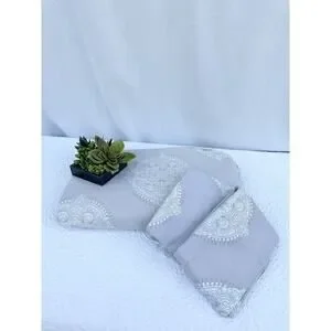 Ballard Designs KING Grey LOLA Duvet Cover Medallions 2 Shams 100% Cotton