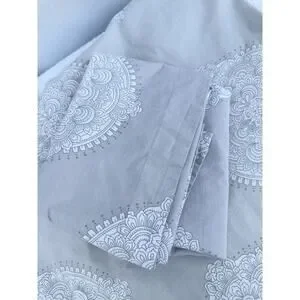 Ballard Designs KING Grey LOLA Duvet Cover Medallions 2 Shams 100% Cotton