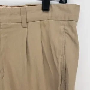 Banana Republic Pleated Silk Blend Pants Men’s 34 Tan Relaxed Fit Straight Leg