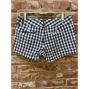 Banana Republic Shorts Womens 0 Blue White Gingham Check Flat Front Prep Preppy