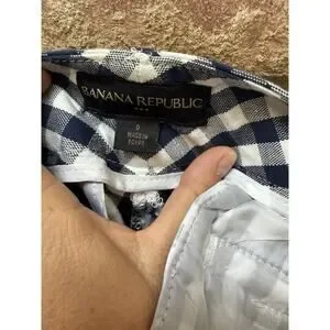 Banana Republic Shorts Womens 0 Blue White Gingham Check Flat Front Prep Preppy