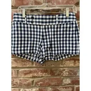 Banana Republic Shorts Womens 0 Blue White Gingham Check Flat Front Prep Preppy