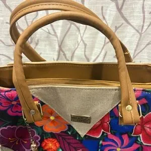 Banana Republic Tan Satchel With Floral Heart Design