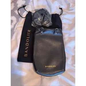 Bandolier black leather Nicole crossbody strap & Dylan top flap pouch/bag purse