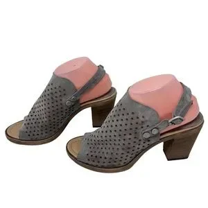 Barbara Barbieri Gray Suede Perforated Slingback Block Heeled Sandals Mules 8.5