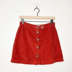 BDG Urban Outfitters Burnt Rust Red Ribbed Corduroy Button Front Mini Skirt S