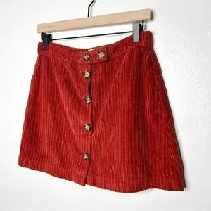 BDG Urban Outfitters Burnt Rust Red Ribbed Corduroy Button Front Mini Skirt S