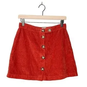 BDG Urban Outfitters Burnt Rust Red Ribbed Corduroy Button Front Mini Skirt S