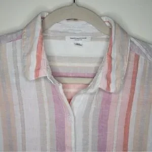 Beach Lunch Lounge Spencer Vertical Stripe Linen Blend Button Down Blouse