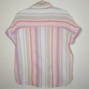 Beach Lunch Lounge Spencer Vertical Stripe Linen Blend Button Down Blouse