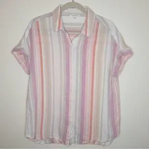Beach Lunch Lounge Spencer Vertical Stripe Linen Blend Button Down Blouse