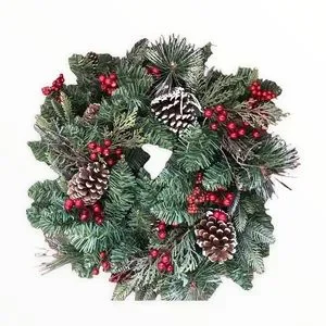 Beautiful 20” Christmas Wreath With Pine Cones And Red Berries
