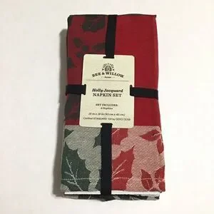 Bee & Willow Holly Jacquard Napkin Set 18x18 BB& B New