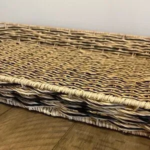 Beige And Black Resin Rattan Rectangular Serving Tray