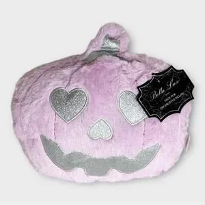 Bella Luxx 15” Heart Eye Pumpkin Pillow Pink And Silver Metallic Halloween