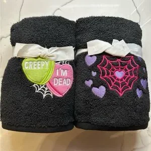 Betsey Johnson Creepy I’m dead and Spiderweb Hearts Hand Towels