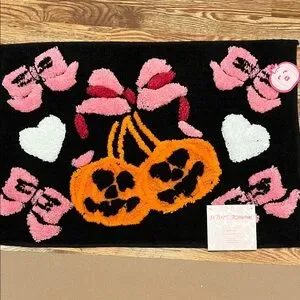 Betsey Johnson Halloween Themed Black Rug with Pumpkins and Bows