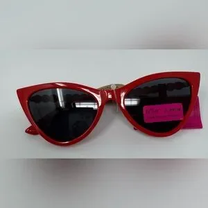Betsey Johnson Spice Of Life Faux Pearl Cat Eye Chic Red Sunglasses NWT