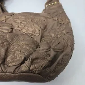 BIG BUDDHA Hibiscus Canvas Shoulder Tote Bag Bronze Tan Neutral Floral Y2K Boho