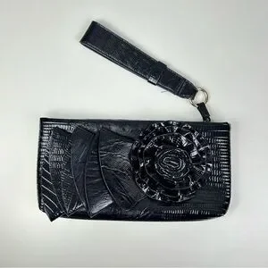 BIG BUDDHA Santa Barbara Black Patent Leather Clutch Wristlet Bag‎