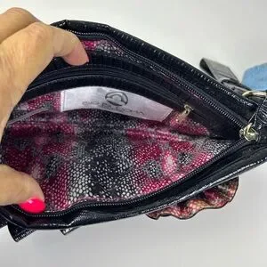 BIG BUDDHA Santa Barbara Black Patent Leather Clutch Wristlet Bag‎