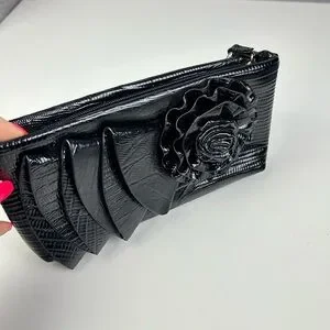 BIG BUDDHA Santa Barbara Black Patent Leather Clutch Wristlet Bag‎