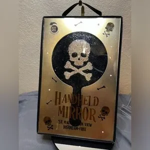 Black And Gold Skull And Crossbones Handheld Mirror 5X Magnification