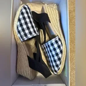 Black And White Checkered Women's Wedge Sandals