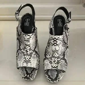 Black And White Yilan Baski Design Snake Print Platform Heels