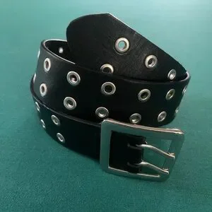 Black Faux Leather Grommet Belt Y2K XS