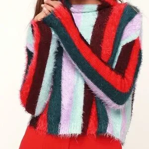 Blank NYC The Mad Hatter Multi Striped Fuzzy Mock Neck Sweater Top