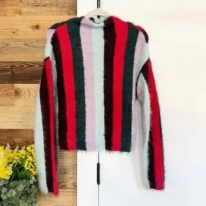 Blank NYC The Mad Hatter Multi Striped Fuzzy Mock Neck Sweater Top