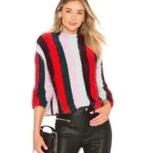 Blank NYC The Mad Hatter Multi Striped Fuzzy Mock Neck Sweater Top