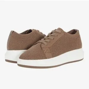 Blondo Dawson Waterproof Sneakers Taupe Tan Brown Lace Up Knit Stretch Platform