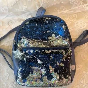 Blue And Silver Sequin Mini Backpack