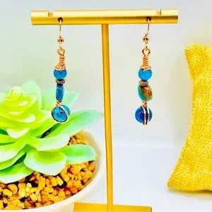 Blue Apatite & Rose Gold Plated Earrings