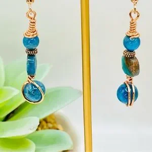 Blue Apatite & Rose Gold Plated Earrings