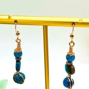 Blue Apatite & Rose Gold Plated Earrings