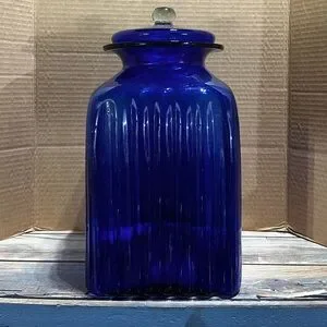 Blue Glass Storage Jar with Lid