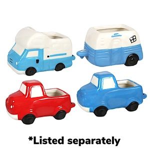 BLUE PICK UP TRUCK CERAMIC PLANTER NWT
