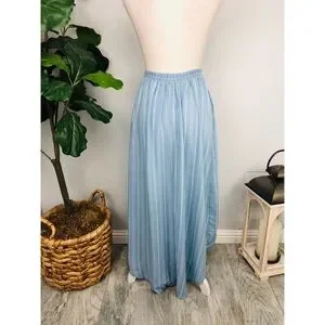 BLUE STRIPED WRAP HIGH LOW MAXI SKIRT BOHO STYLE
