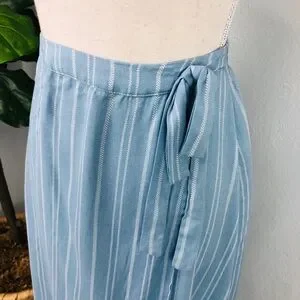 BLUE STRIPED WRAP HIGH LOW MAXI SKIRT BOHO STYLE