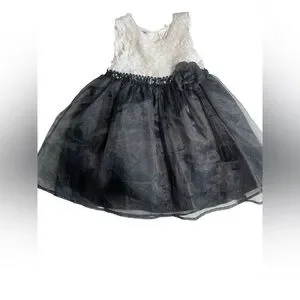 Blueberi Boulevard Black And White Sleeveless Flower Sash Dress Size 3T
